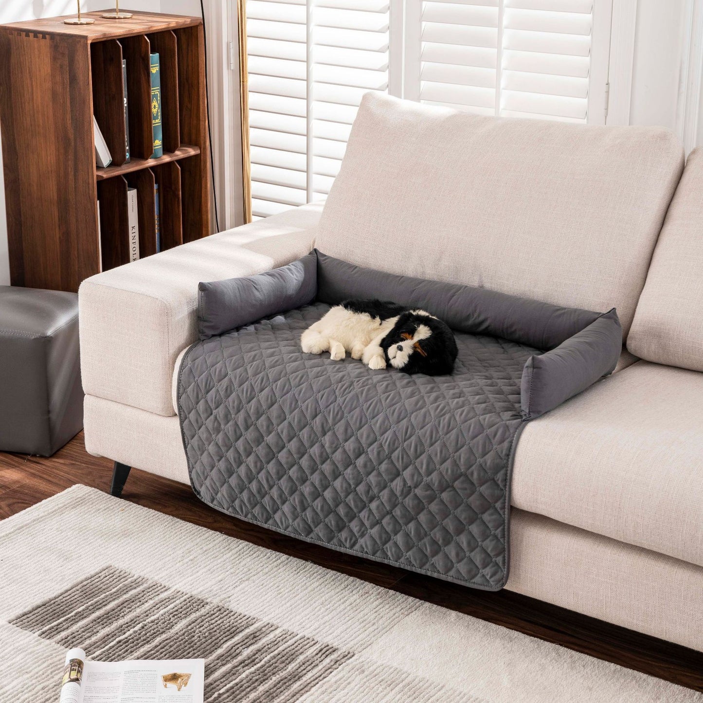 75*75CM Grey Waterproof & Scratch-Resistant Pet Sofa Protector Mat with Pillow | Cat & Dog Bed, Washable, All-Season